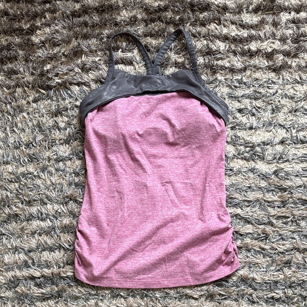 manduka Pink Tank Top with Gray Trim